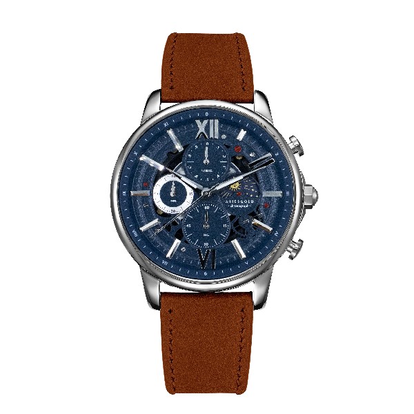 ARIES GOLD BELFAST MOON G 7013 S-BU MEN'S LEATHER WATCH